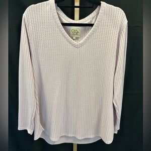 Chaser Lavender Textured Lightweight V Neck Sweater